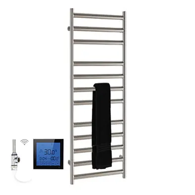 Korting SSI Design Athena elektrische radiator met zwarte digitale thermostaat RVS geborsteld 80x50cm 150W