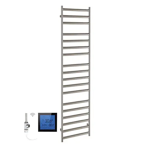 Wereldwijde Verzending SSI Design Athena elektrische radiator met zwarte digitale thermostaat RVS geborsteld 140x60cm 600W