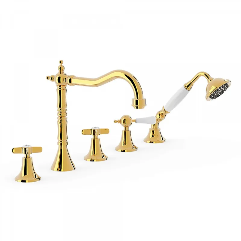 Speciale Aanbieding Tres Clasic 5-gats badrand mengkraan met hoge uitloop goud