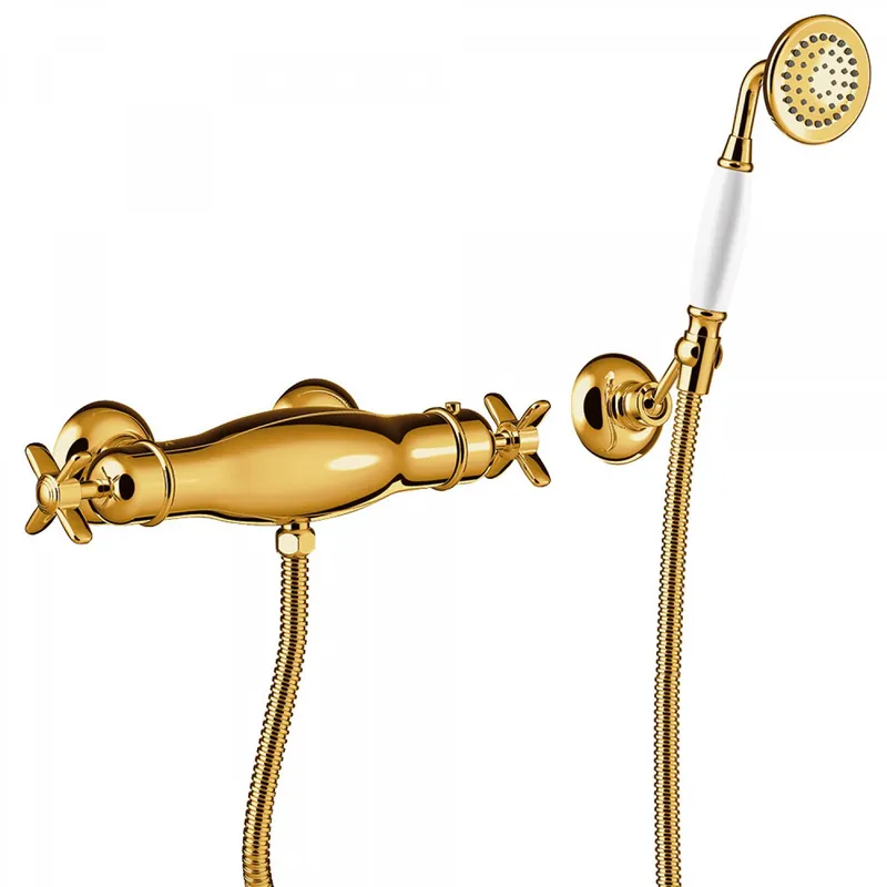 Exclusief Tres Clasic thermostatische douchekraan met handdouche goud