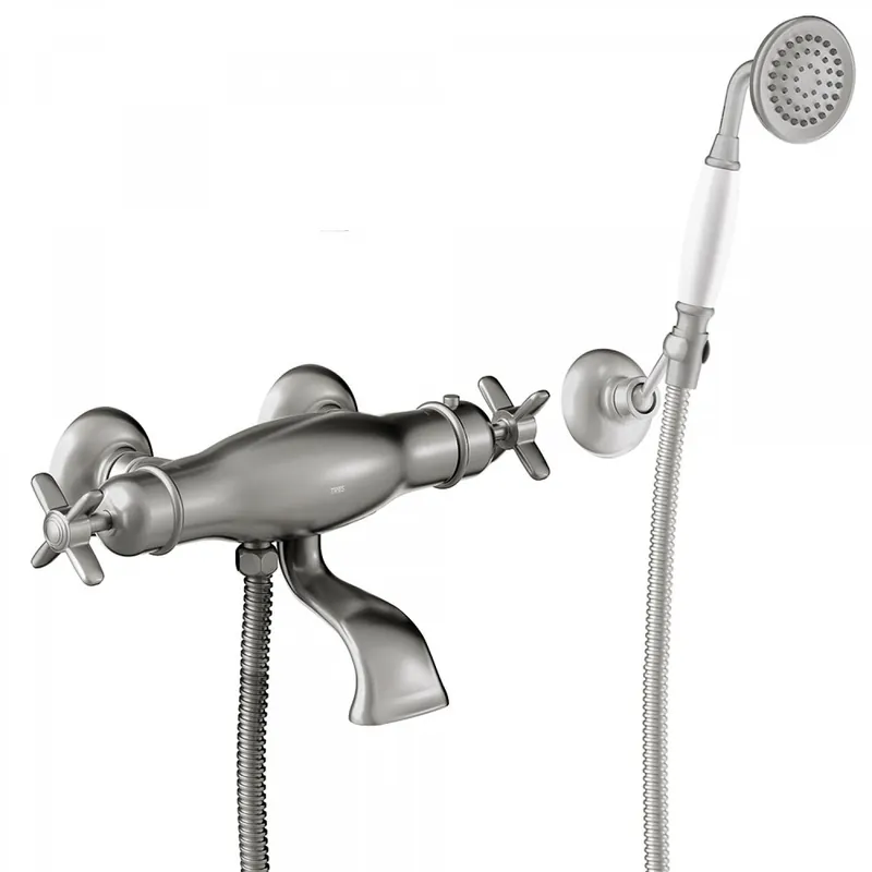 In De Mode Tres Clasic thermostatische badkraan met doucheset geborsteld staal