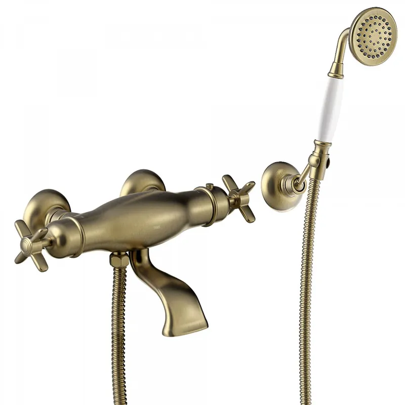 Gratis Verzending Tres Clasic thermostatische badkraan met doucheset verouderd messing