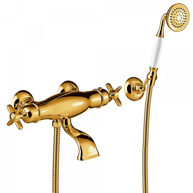 Tres Clasic thermostatische badkraan met doucheset goud Laatste Kans