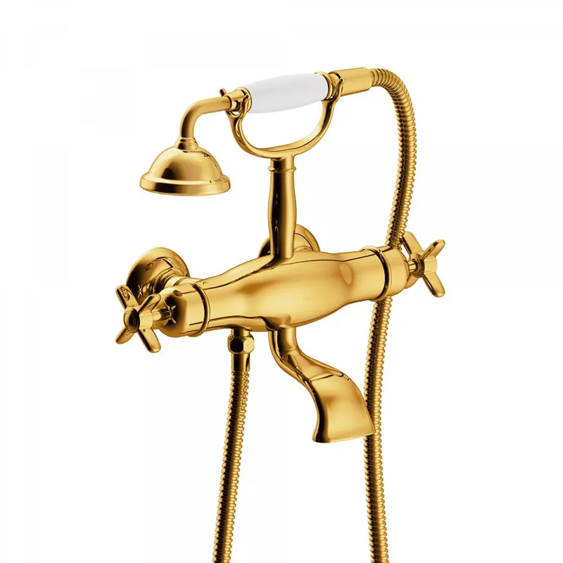 Tres Clasic thermostatische badkraan met handdouche goud Merkproduct