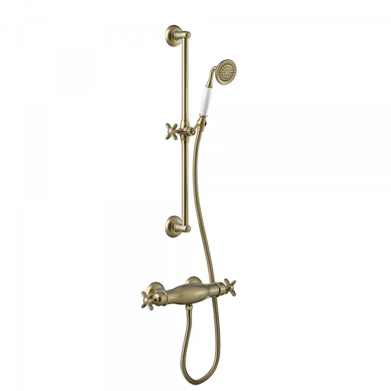 Tres Clasic thermostatische douchekraan met glijstangset mat verouderd messing Topkwaliteit
