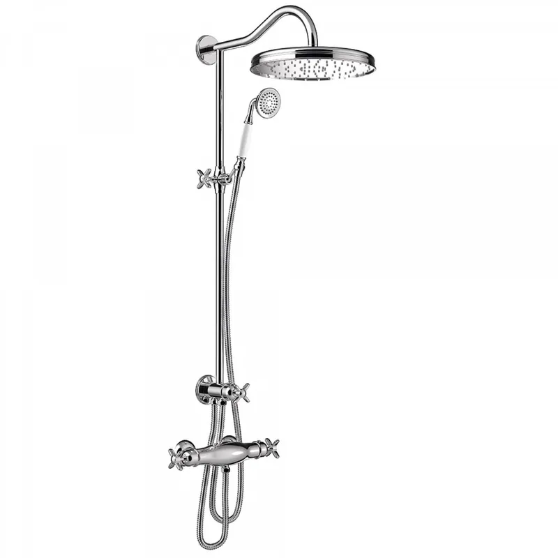 Actieprijs Tres Clasic opbouw regendoucheset met thermostaatkraan en muuraansluiting chroom