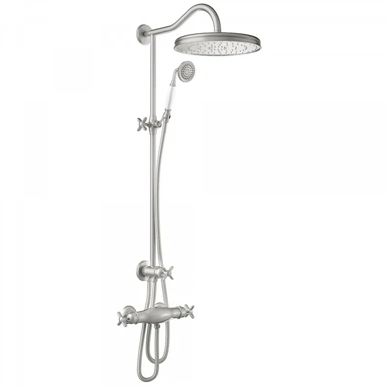 Tres Clasic opbouw regendoucheset met thermostaatkraan en muuraansluiting geborsteld staal Merkproduct