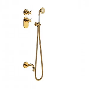 Tres Clasic thermostatische inbouw badkraan met doucheset goud Bestseller