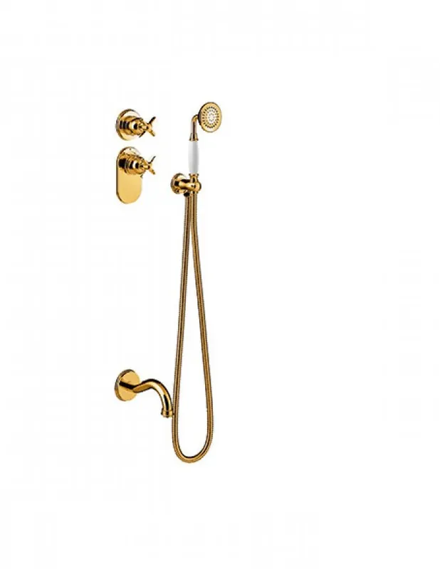 Tres Clasic thermostatische inbouw badkraan met doucheset goud Bestseller