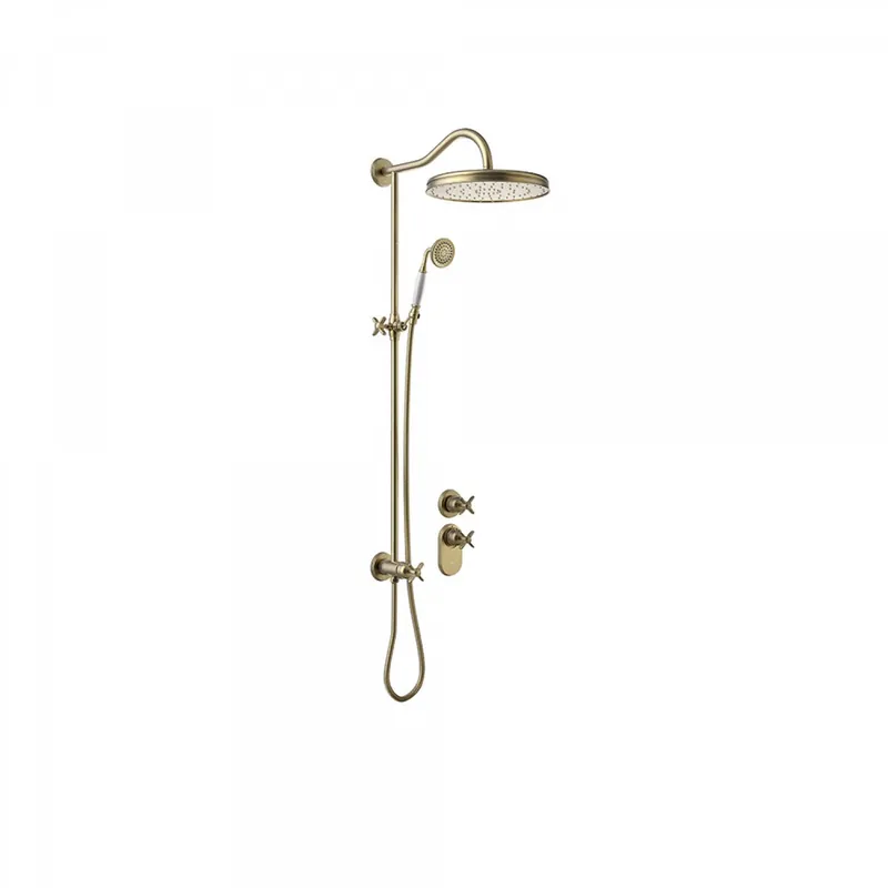 Gratis Verzending Tres Clasic opbouw regendoucheset met 2-wegs inbouw thermostaatkraan verouderd messing