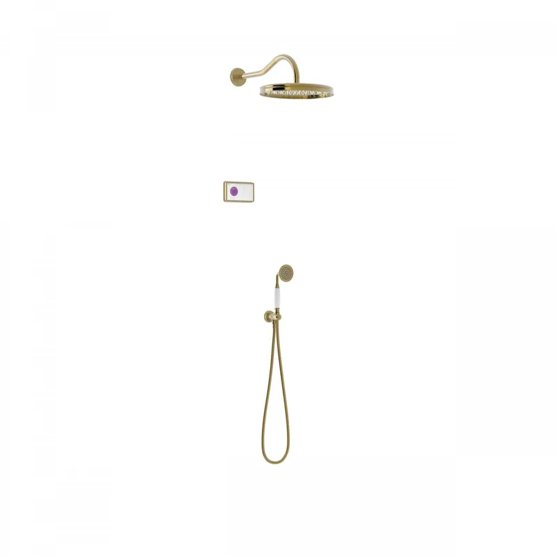 Tres Shower Technology Clasic elektronische inbouwthermostaat met regendouche en handdouche wandmontage verouderd messing Limited Edition