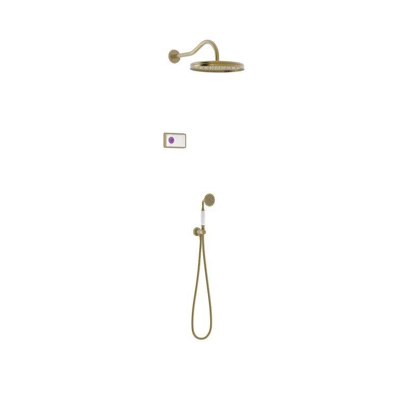 Premium Tres Shower Technology Clasic elektronische inbouwthermostaat met regendouche en handdouche wandmontage mat verouderd messing