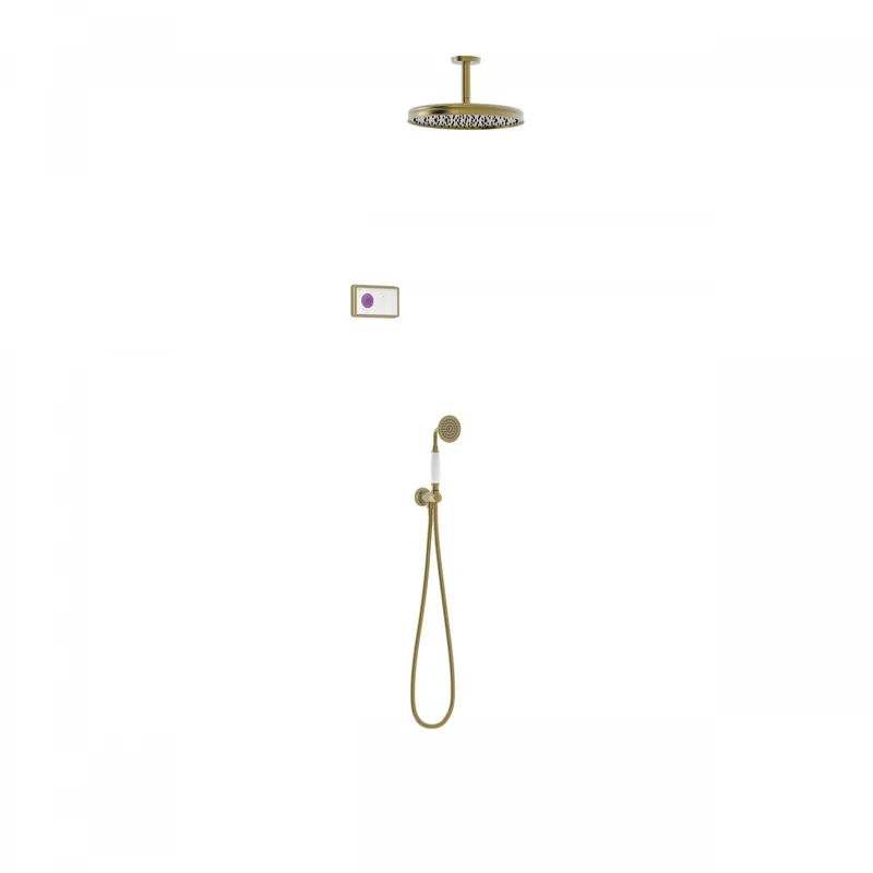Exclusieve Aanbieding Tres Shower Technology Clasic elektronische inbouwthermostaat met regendouche en handdouche plafondmontage mat verouderd messing