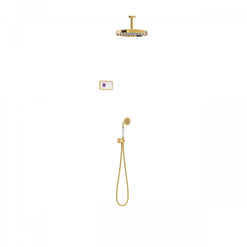 Tres Shower Technology Clasic elektronische inbouwthermostaat met regendouche en handdouche plafondmontage goud Professioneel