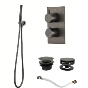 Saniclear Iron thermostatische inbouw badkraan met afvoer / overloopcombinatie verouderd ijzer - gunmetal Topkwaliteit