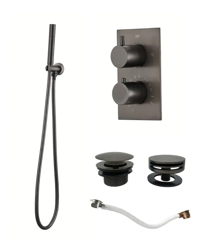 Saniclear Iron thermostatische inbouw badkraan met afvoer / overloopcombinatie verouderd ijzer - gunmetal Topkwaliteit
