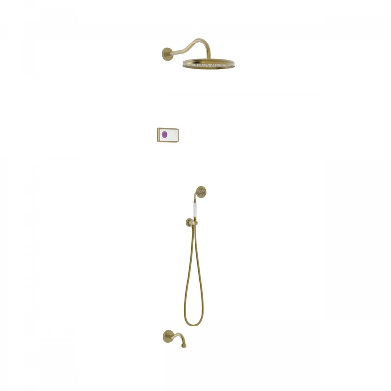 Nieuwe Collectie Tres Shower Technology Clasic elektronische inbouwthermostaat met regendouche en baduitloop wandmontage mat verouderd messing