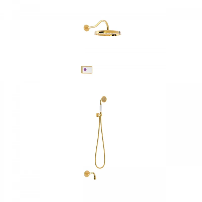 Dagaanbieding Tres Shower Technology Clasic elektronische inbouwthermostaat met regendouche en baduitloop wandmontage goud