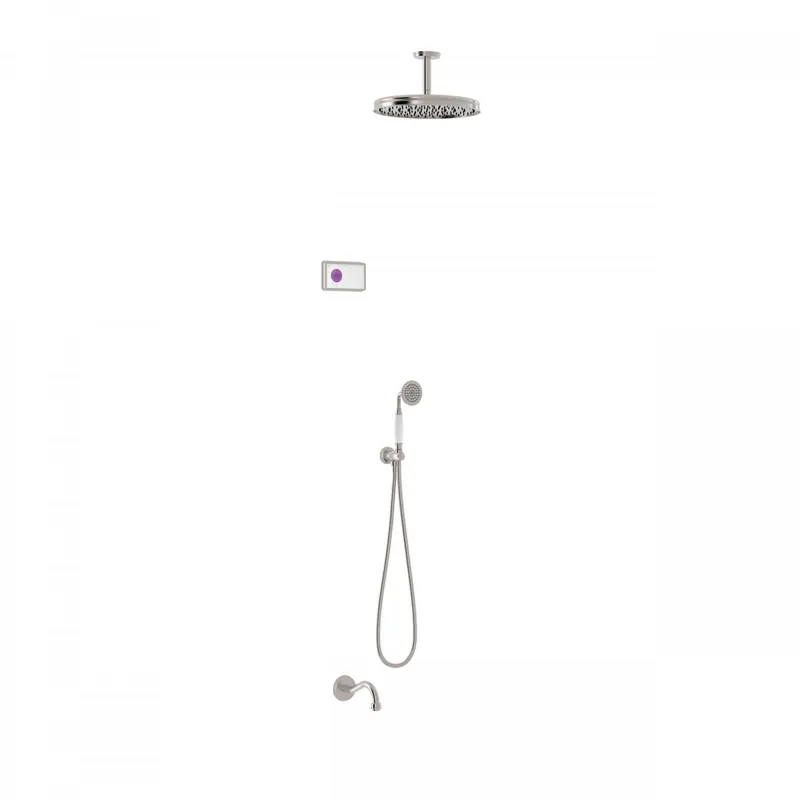 Tres Shower Technology Clasic elektronische inbouwthermostaat met regendouche en baduitloop plafondmontage geborsteld staal Laatste Kans