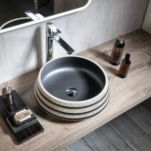 Uitverkoop Sapho Priori keramische ronde waskom 41cm zwart/steen