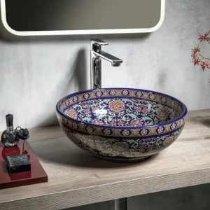 Sapho Priori keramische ronde waskom 40cm paars met ornamenten Flitsaanbieding