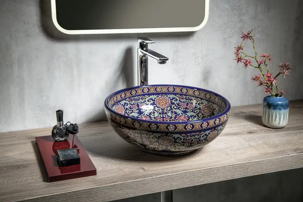 Sapho Priori keramische ronde waskom 40cm paars met ornamenten Flitsaanbieding