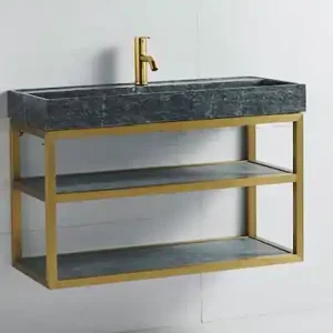 B-Stone natuurstenen badmeubel hangend 100cm met gouden frame Finale Uitverkoop