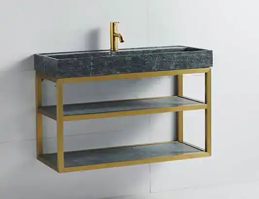 B-Stone natuurstenen badmeubel hangend 100cm met gouden frame Finale Uitverkoop