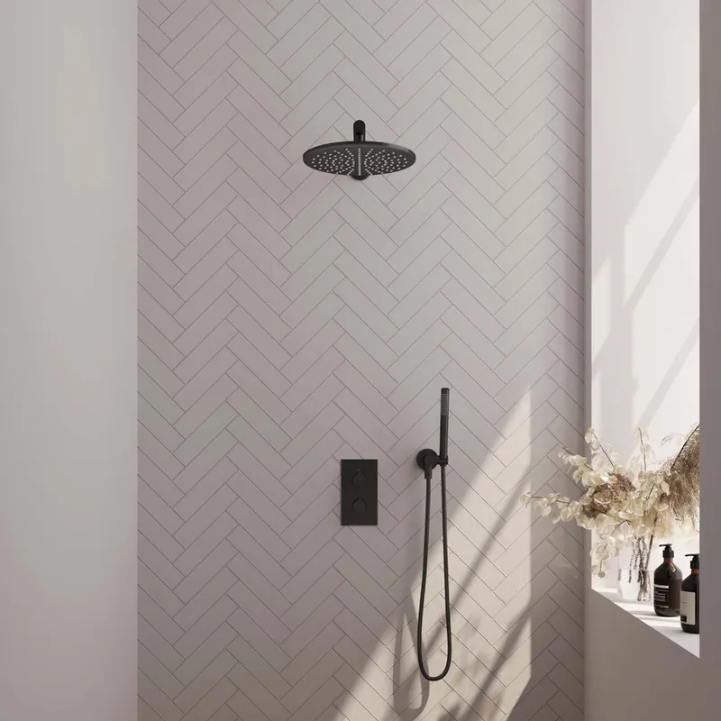 Finale Uitverkoop Brauer Black Edition complete inbouw regendouche met staafhanddouche, rechte wandarm en hoofddouche 30cm set 26 zwart mat