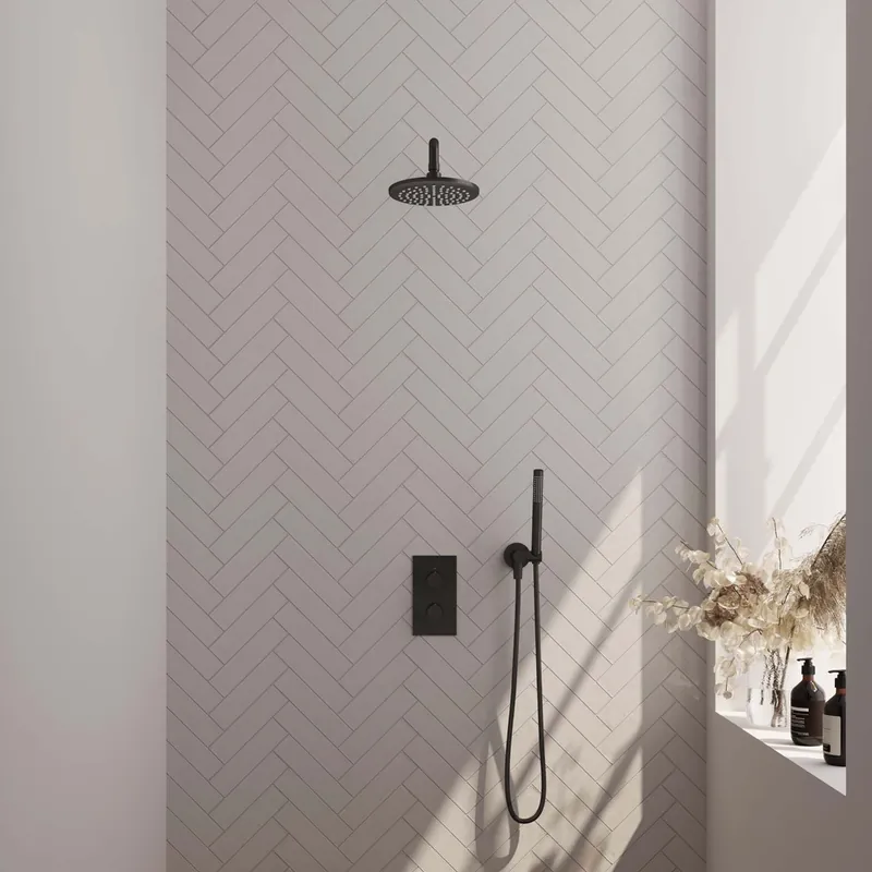Brauer Black Edition complete inbouw regendouche met staafhanddouche, gebogen wandarm en hoofddouche 20cm set 27 zwart mat Geld-Terug-Garantie