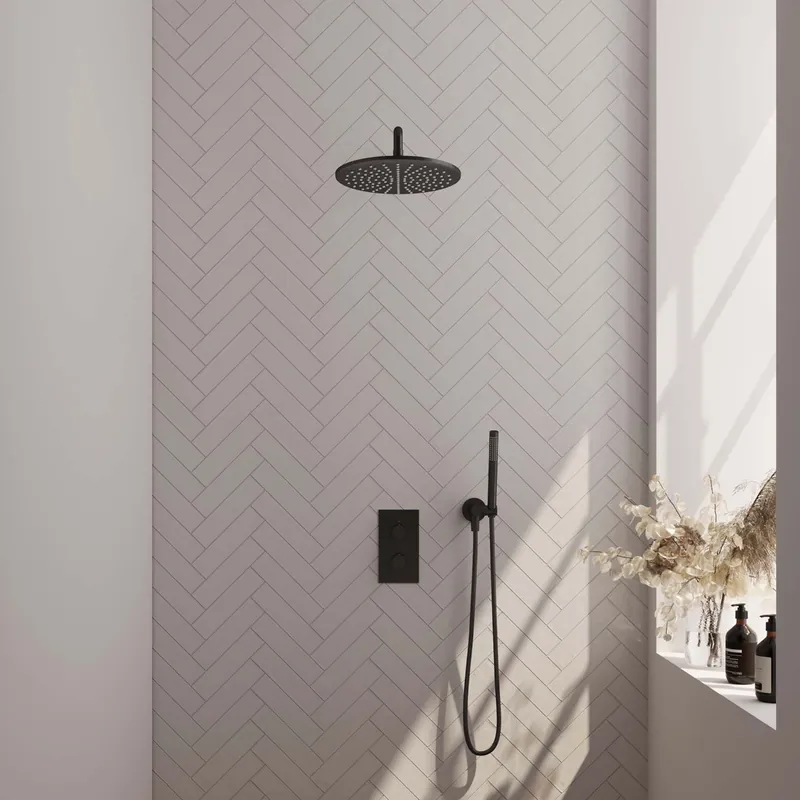 Voordeelprijs Brauer Black Edition complete inbouw regendouche met staafhanddouche, gebogen wandarm en hoofddouche 30cm set 28 zwart mat