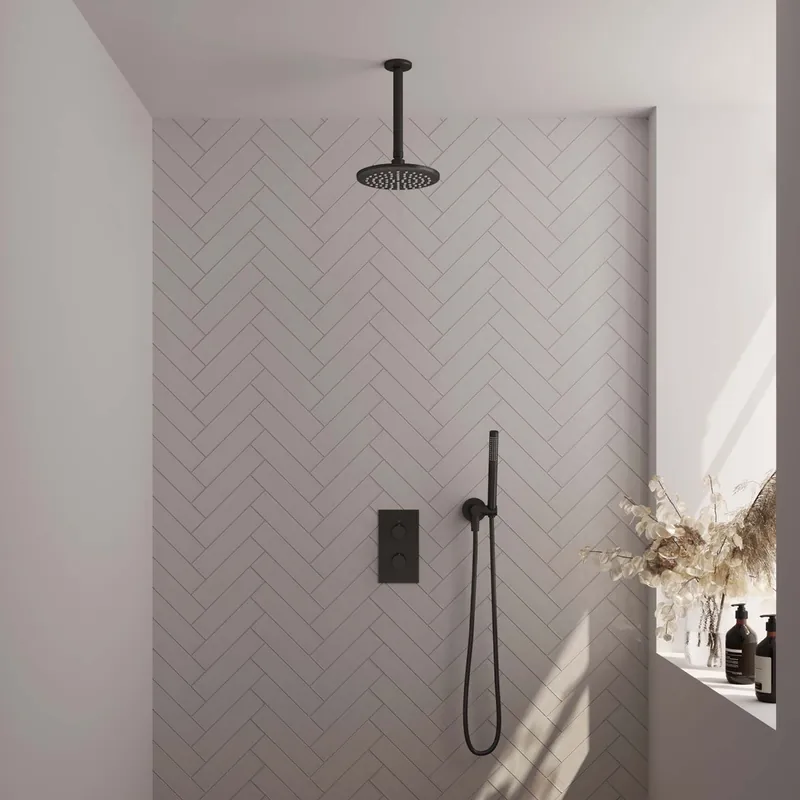 Brauer Black Edition complete inbouw regendouche met staafhanddouche, plafondarm en hoofddouche 20cm set 29 zwart mat Authentiek