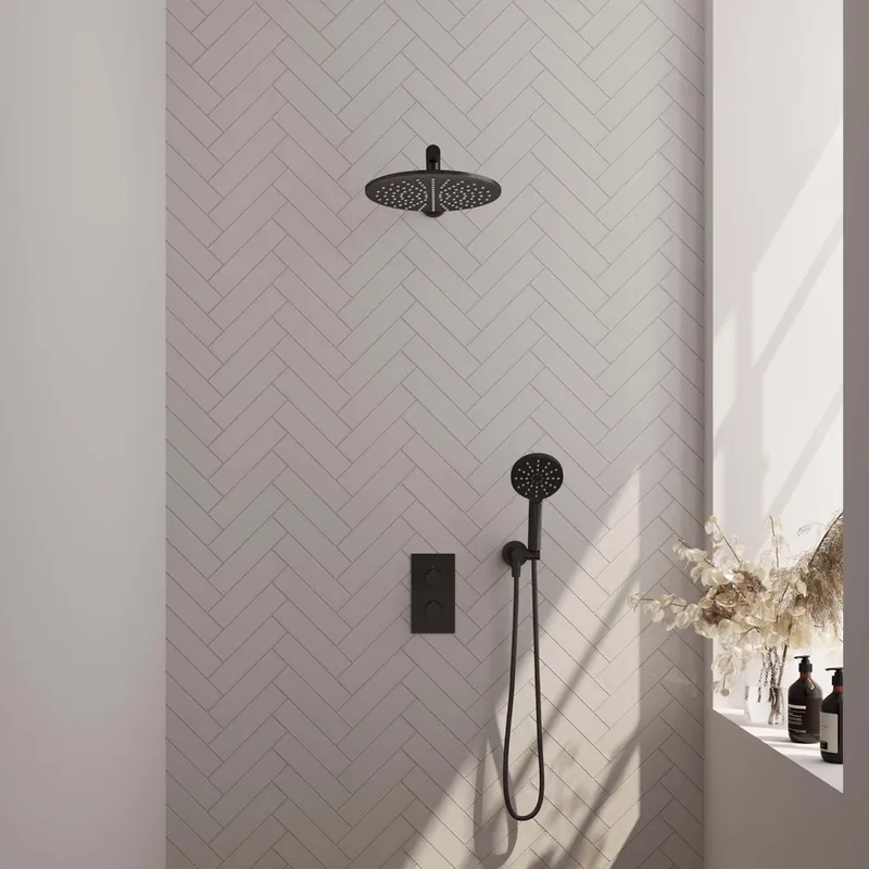 In De Mode Brauer Black Edition complete inbouw regendouche met 3 standen handdouche, rechte wandarm en hoofddouche 30cm set 32 zwart mat