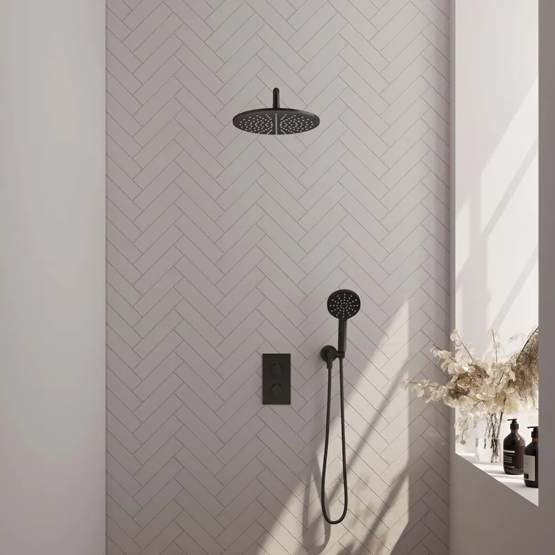 Brauer Black Edition complete inbouw regendouche met 3 standen handdouche, gebogen wandarm en hoofddouche 30cm set 34 zwart mat Geld-Terug-Garantie