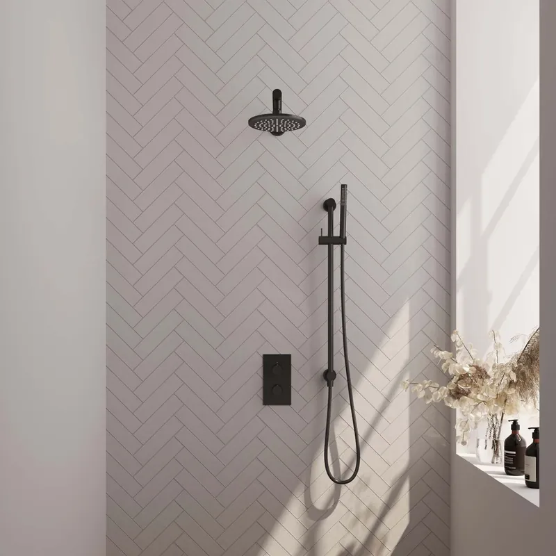 Brauer Black Edition complete inbouw regendouche met staafhanddouche, rechte wandarm, glijstang en hoofddouche 20cm set 37 zwart mat Lage Kosten