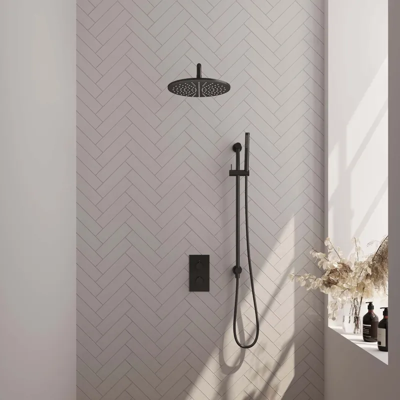 Brauer Black Edition complete inbouw regendouche met staafhanddouche, gebogen wandarm, glijstang en hoofddouche 30cm set 40 zwart mat Alleen Vandaag