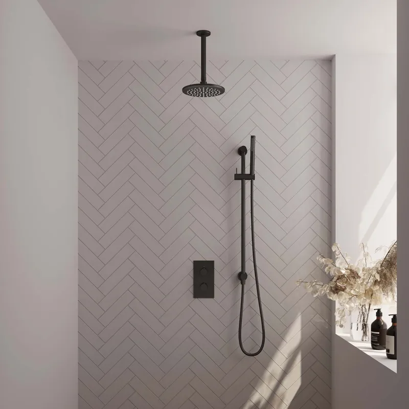 Brauer Black Edition complete inbouw regendouche met staafhanddouche, plafondarm, glijstang en hoofddouche 20cm set 41 zwart mat Topkwaliteit