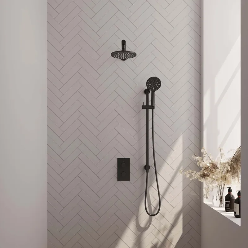 Brauer Black Edition complete inbouw regendouche met 3 standen handdouche, rechte wandarm, glijstang en hoofddouche 20cm set 43 zwart mat Fabrieksprijs