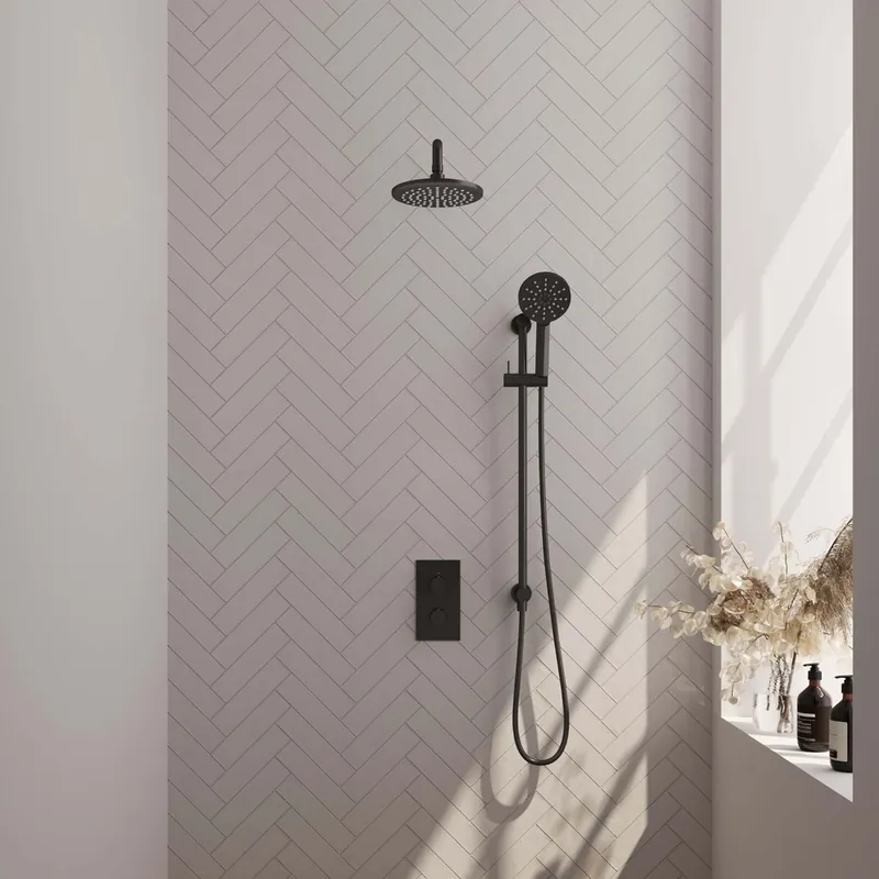 Brauer Black Edition complete inbouw regendouche met 3 standen handdouche, gebogen wandarm, glijstang en hoofddouche 20cm set 45 zwart mat Hoge Kwaliteit