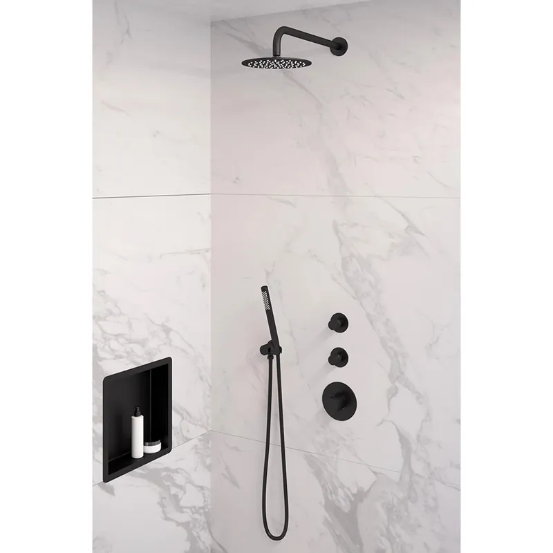 Brauer Black Edition complete inbouw regendouche met staafhanddouche, gebogen wandarm en hoofddouche 20cm set 3 zwart mat Populair