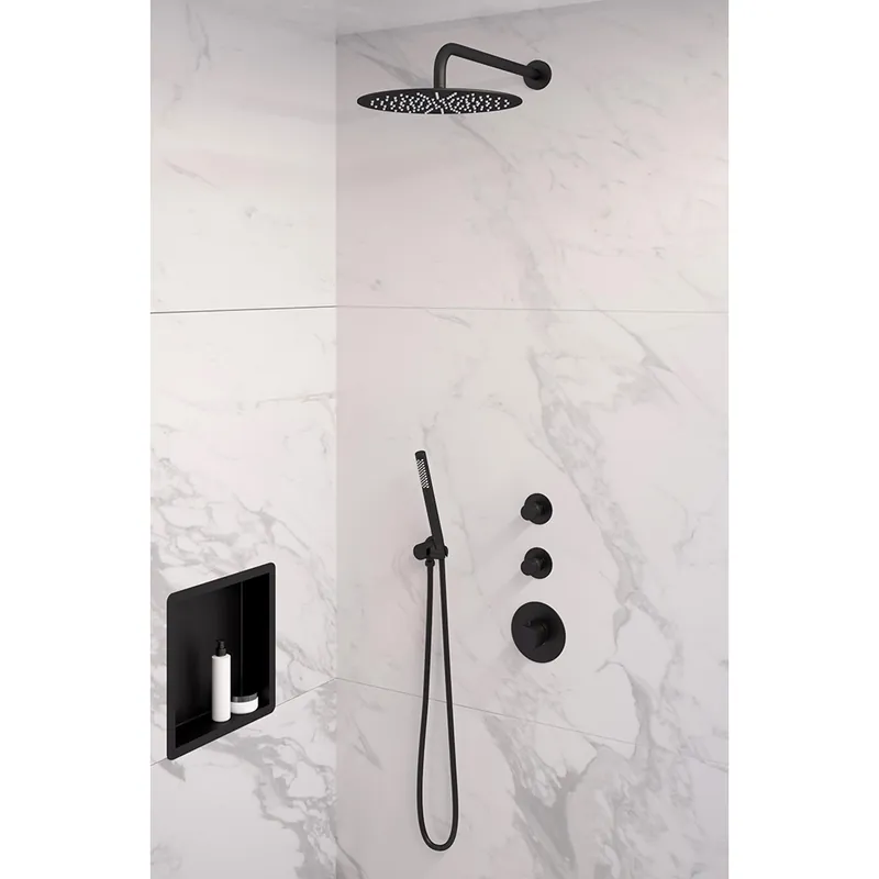 Brauer Black Edition complete inbouw regendouche met staafhanddouche, gebogen wandarm en hoofddouche 30cm set 4 zwart mat Seizoensaanbieding