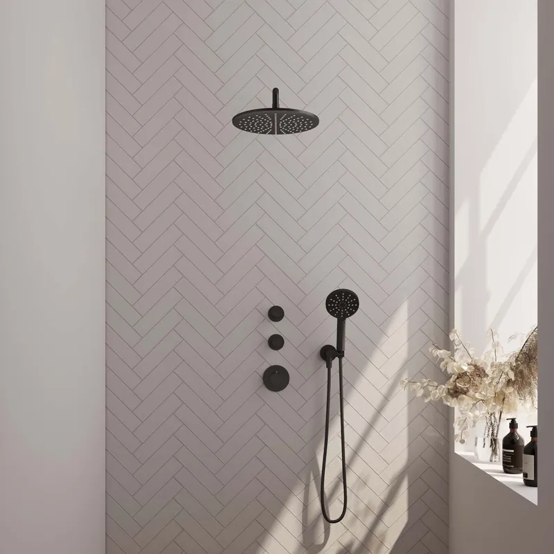 Brauer Black Edition complete inbouw regendouche met 3 standen handdouche, gebogen wandarm en hoofddouche 30cm set 10 zwart mat Voordeelprijs