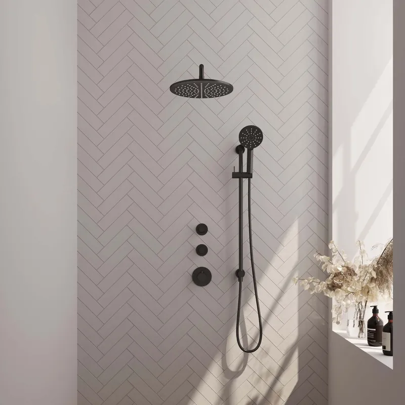 Brauer Black Edition complete inbouw regendouche met 3 standen handdouche, gebogen wandarm, glijstang en hoofddouche 30cm set 22 zwart mat Rechtstreeks Van De Fabrikant