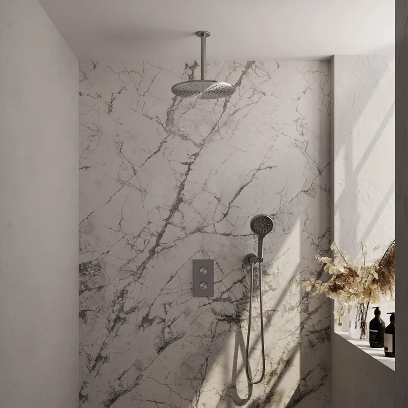 Superprijs Brauer Brushed Edition complete inbouw regendouche met 3 standen handdouche, plafondarm en hoofddouche 30cm set 36 RVS geborsteld PVD
