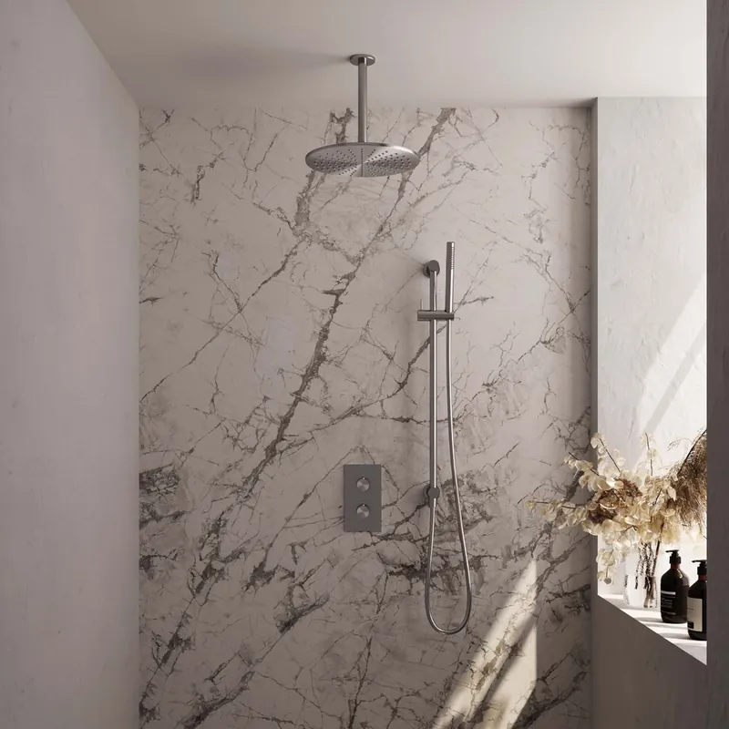 Tijdelijk Beschikbaar Brauer Brushed Edition complete inbouw regendouche met staafhanddouche, plafondarm, glijstang en hoofddouche 30cm set 42 RVS geborsteld PVD