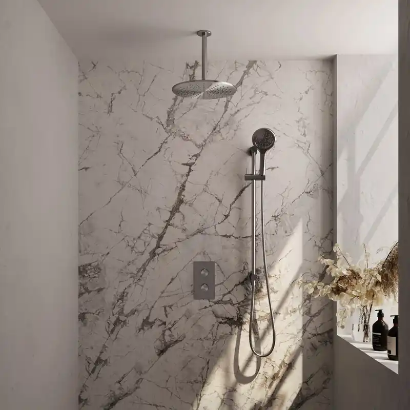 Nieuw Model Brauer Brushed Edition complete inbouw regendouche met 3 standen handdouche, plafondarm, glijstang en hoofddouche 30cm set 48 RVS geborsteld PVD