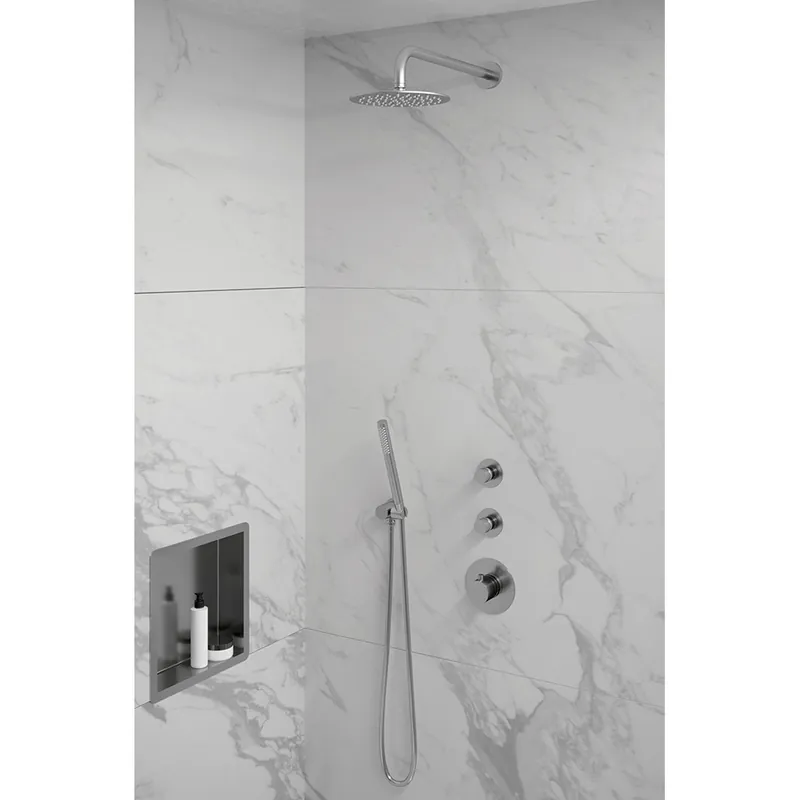Koopje Brauer Brushed Edition complete inbouw regendouche met staafhanddouche, gebogen wandarm en hoofddouche 20cm set 3 RVS geborsteld PVD