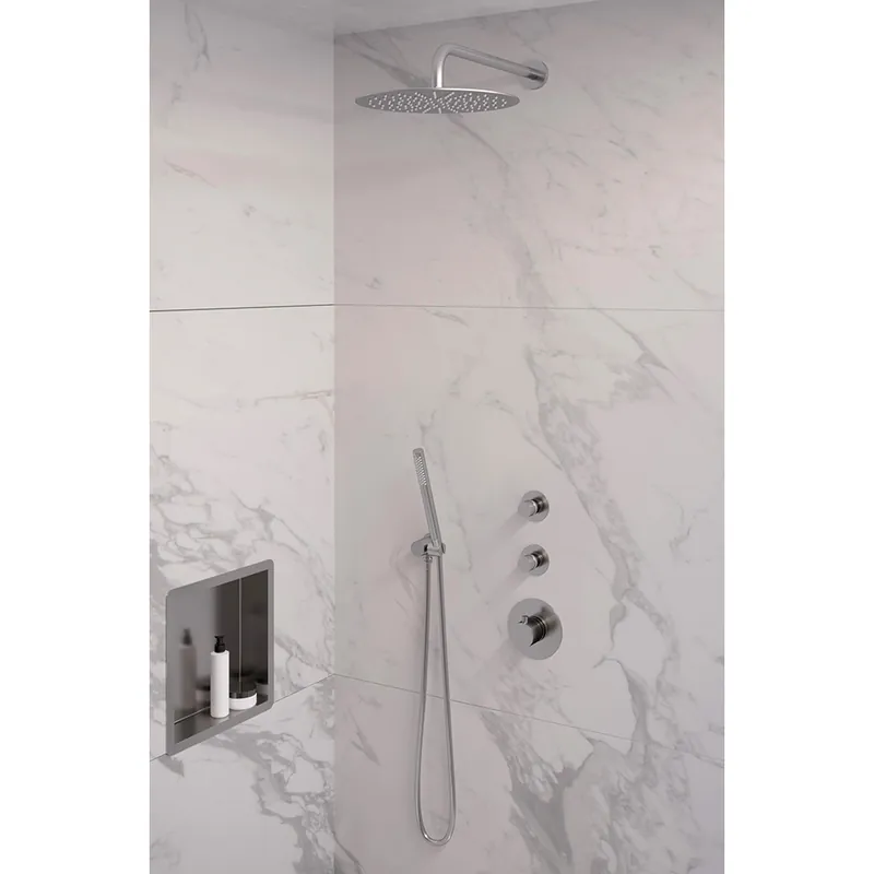 Lage Kosten Brauer Brushed Edition complete inbouw regendouche met staafhanddouche, gebogen wandarm en hoofddouche 30cm set 4 RVS geborsteld PVD