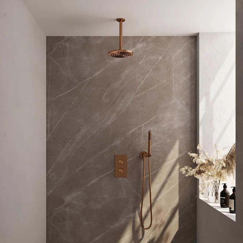 Must-Have Brauer Copper Edition complete inbouw regendouche met staafhanddouche, plafondarm en hoofddouche 20cm set 29 koper geborsteld PVD