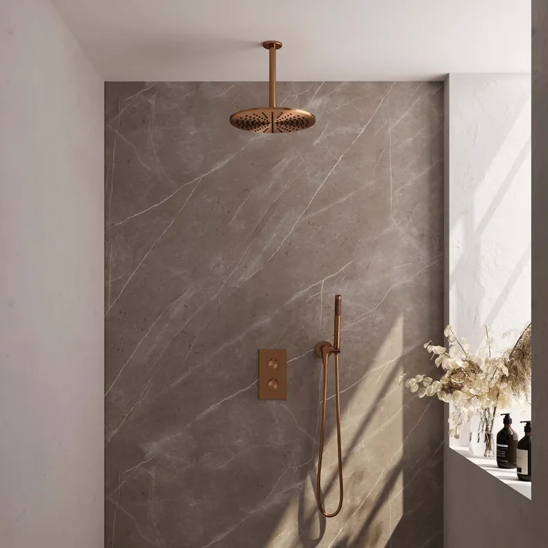 Voordeelprijs Brauer Copper Edition complete inbouw regendouche met staafhanddouche, plafondarm en hoofddouche 30cm set 30 koper geborsteld PVD